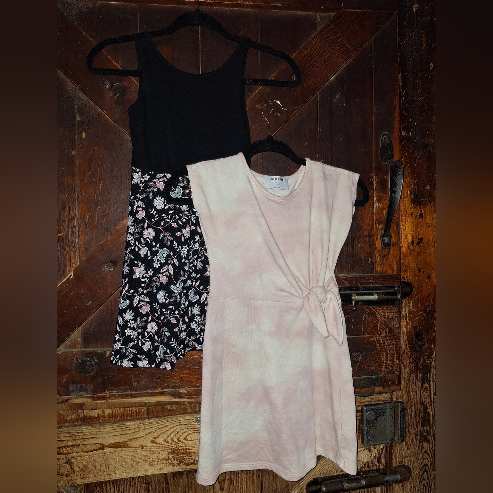 Black Floral Dress and Pink Tie-Dye Dress Bundle Set